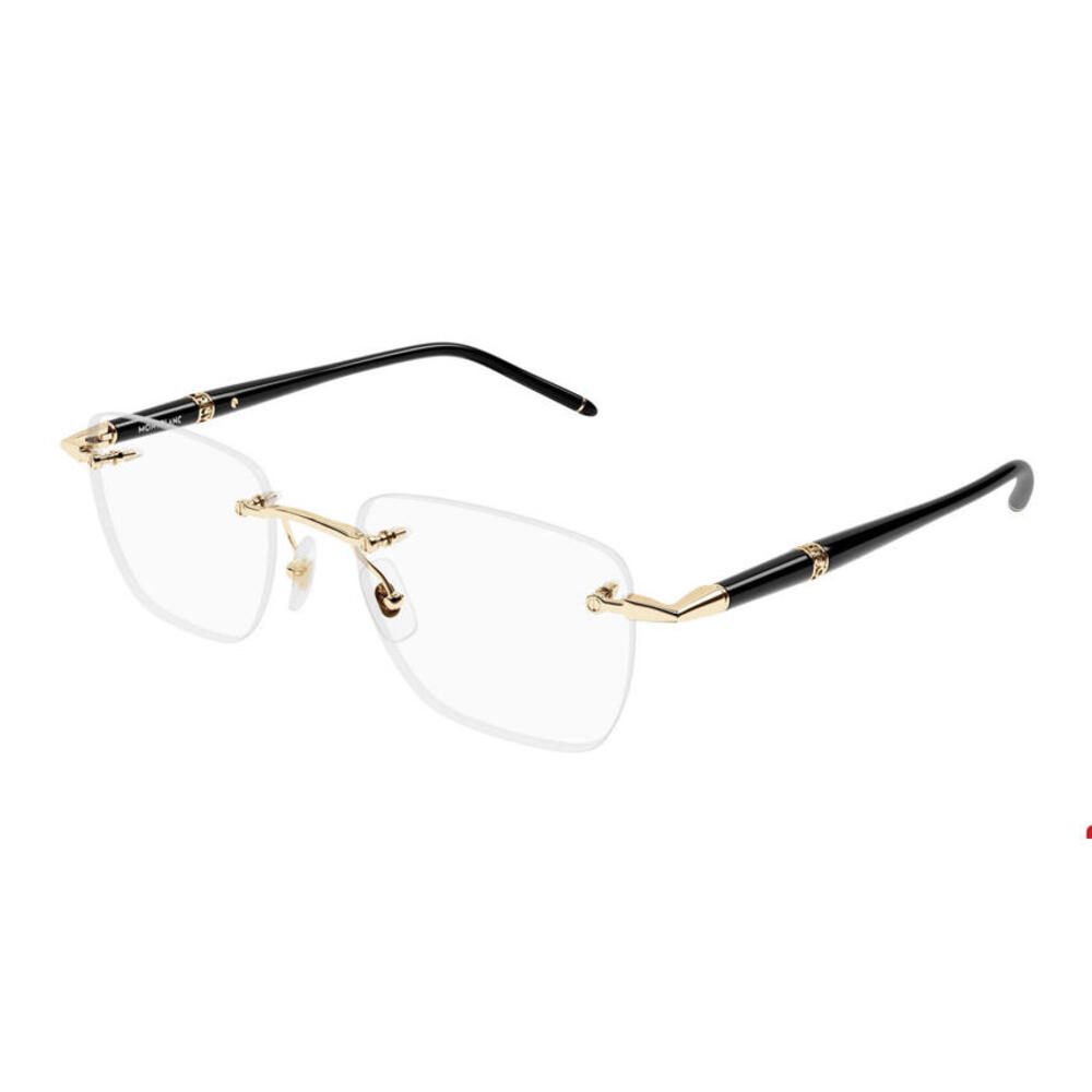Montblanc MB0346O 001 Gold Rimless Optical Eyeglasses Frame Black Pen Temples